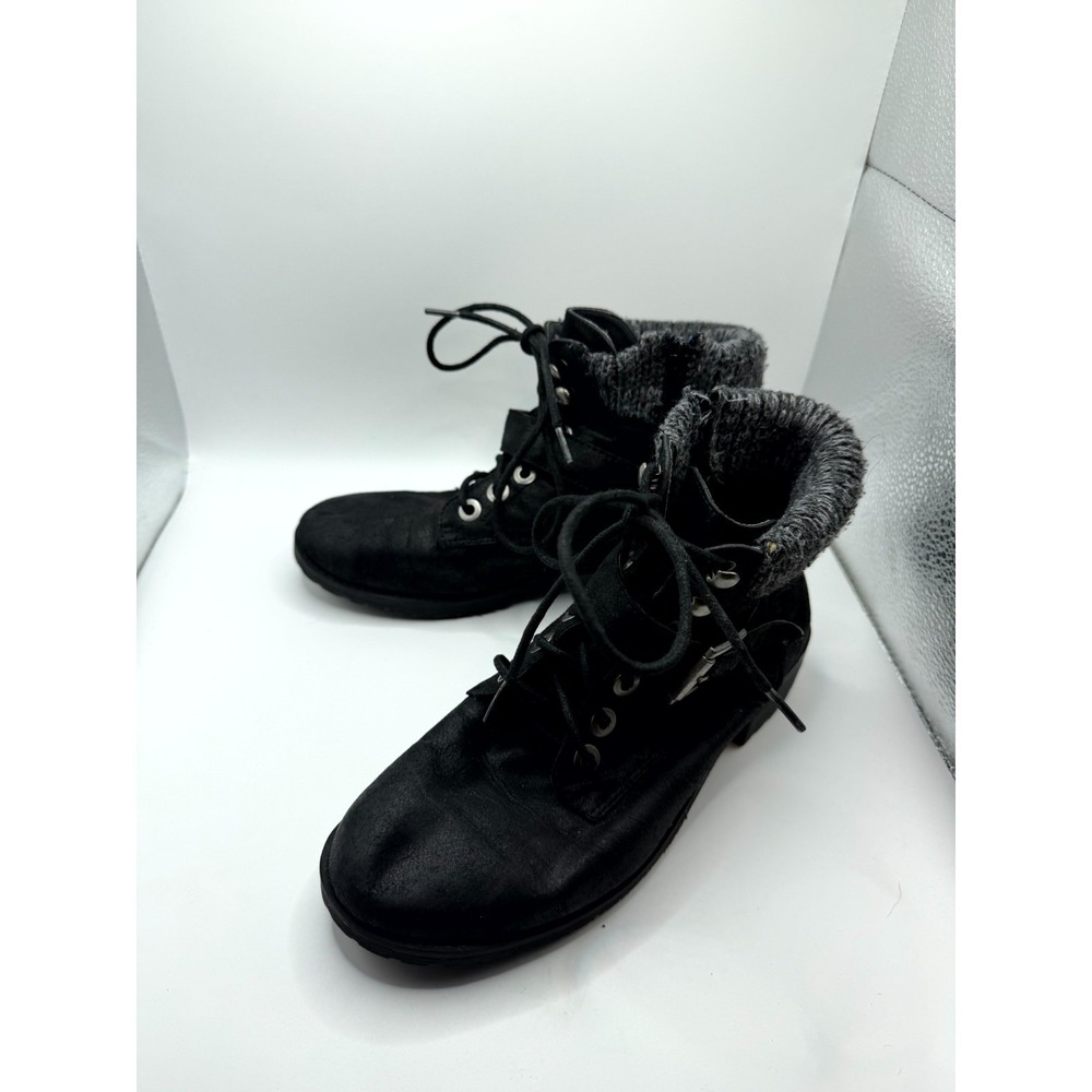 Route 66 Dom Women 7M Black Leather Faux Fur Ankle Side Zip Round Toe Biker Boot